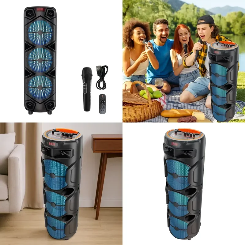 2025 New 120W High Power Karaoke BT Speaker Outdoor Portable Subwoofer Built-In Battery Rgb Speaker for Party with Mic