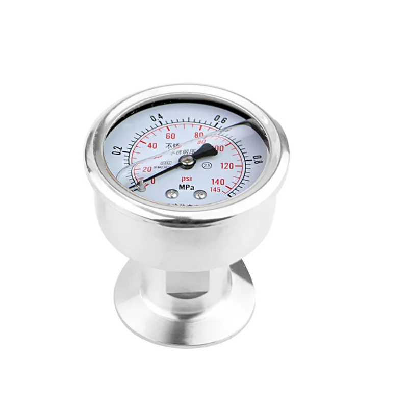 Axial Hygienic Diaphragm Pressure Gauge, Stainless Steel Shock-resistant Back-connected Chuck, Clamp Type