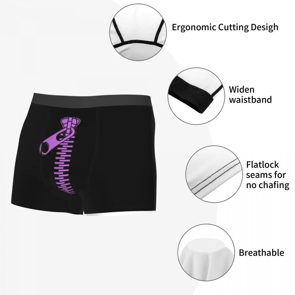 Zipper Creative Interesting Design Purple Zip Your Mouth Face Underpants Cotton Panties Male Underwear Print Shorts Boxer Briefs