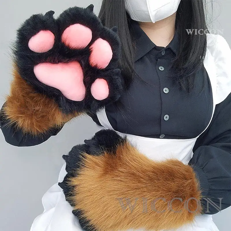 Guantes de pata peluda, disfraces de Cosplay, gato, oveja, garra de tigre, conejo, Fursuit, garra de Animal, lindo garra de Animal peluda, guantes de garra de gato