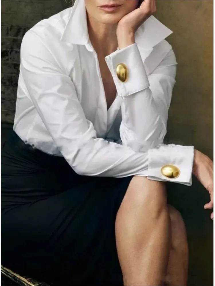 

Lady White Black Shirt Fashion Office Long Sleeve Turn-down Collar Button Shirts Tops For Women Casual Womens Clothing Autumn