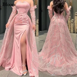 Bloom Customized Sequin Prom Dresses Side Split Oversleeves Formal Luxury Evening Dresses Wedding Party Gown vestidos de gala