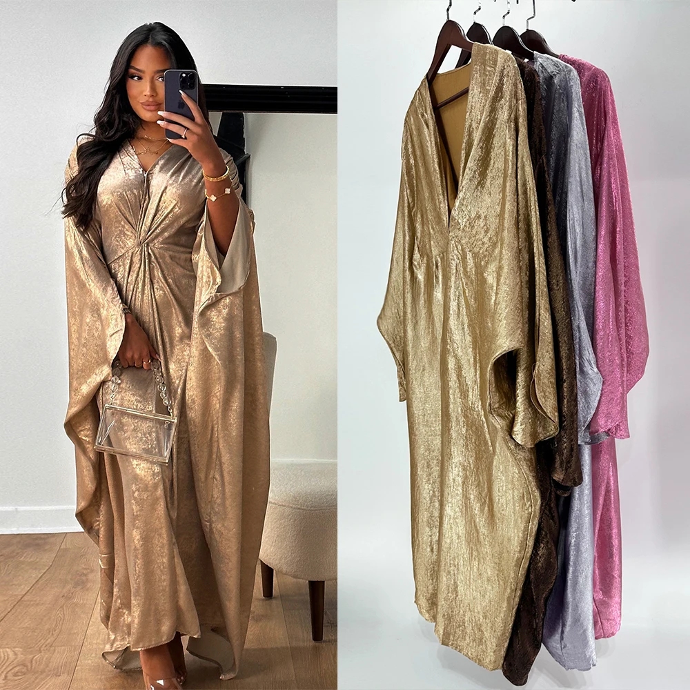 Ramadan Loose Batwing Muslim Abaya Dubai Turkey Islam Prayer Clothes African V Neck Long Dresses For Women Large Kaftan Robes