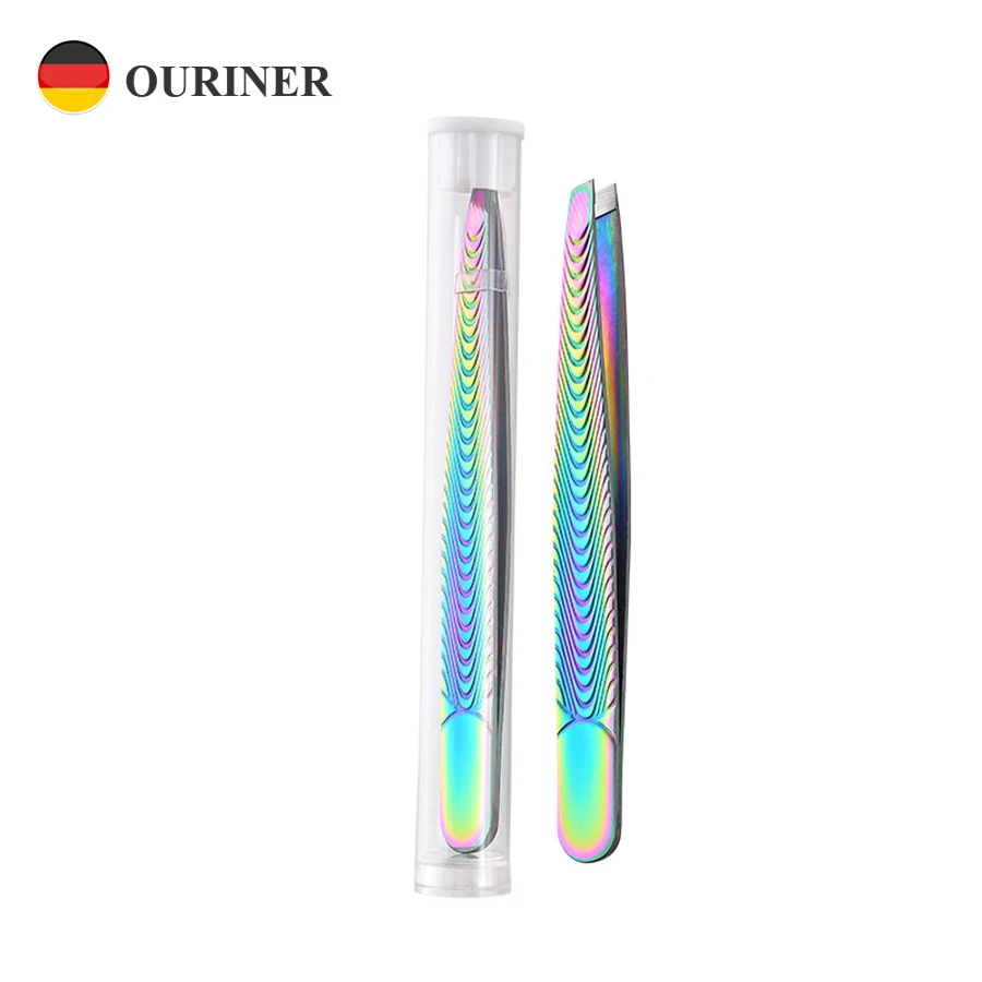 

Eyebrow Tweezers Stainless Steel Precision Slant Tweezers Facial Hair Removal Beauty Tools Eyebrow Clips Hairs Puller Rainbow