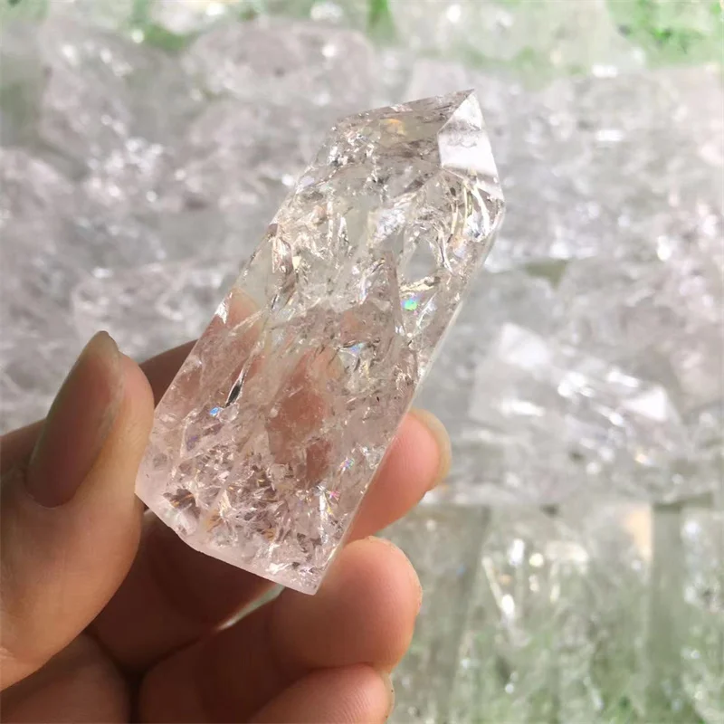 Natural Stones Crack White Quartz Crystal Wand Point Polished Gems Healing Reiki Gemstones Home Decoration