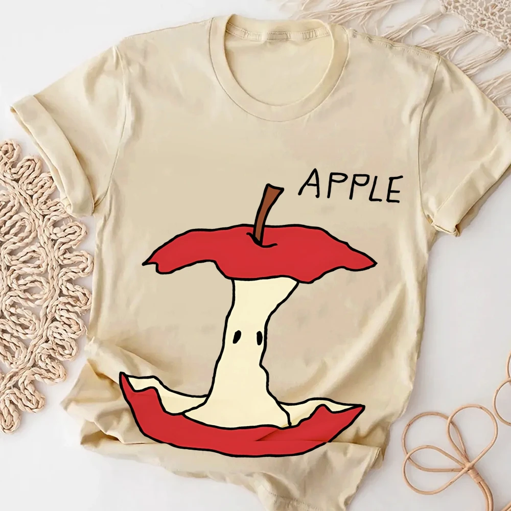

Cotton Casual T-Shirt Cute apple cartoon pattern CottonWomen's Basic Crew Neck Tee Trendy Y2K Women's Short Sleeve Cartoon Print