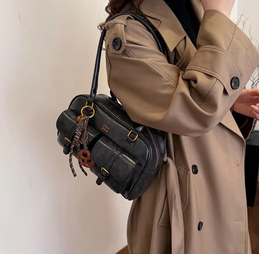 Kaffeebraune Damen-Handtasche mit mehreren Taschen, Umhängetasche, stilvolle, vielseitige Umhängetasche mit Buchstaben für Reisen, Arbeit, Einkaufen, Termine – Detail 12