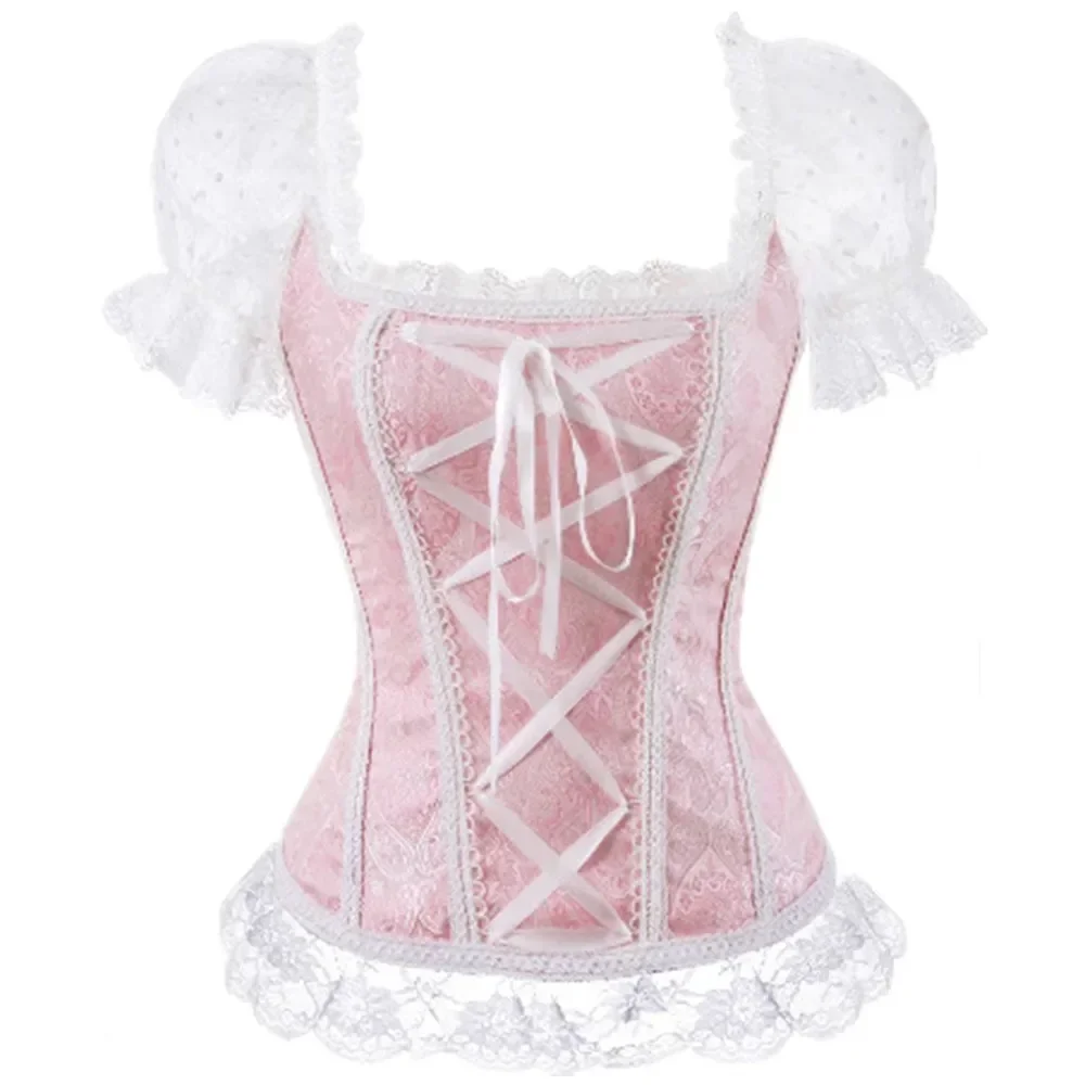 

Corset Top Off Shoulder Plus Size Burlesque Costumes Floral Lace Up Bustiers & Corsets Overbust Straps Sleeve Vintage Sexy Party