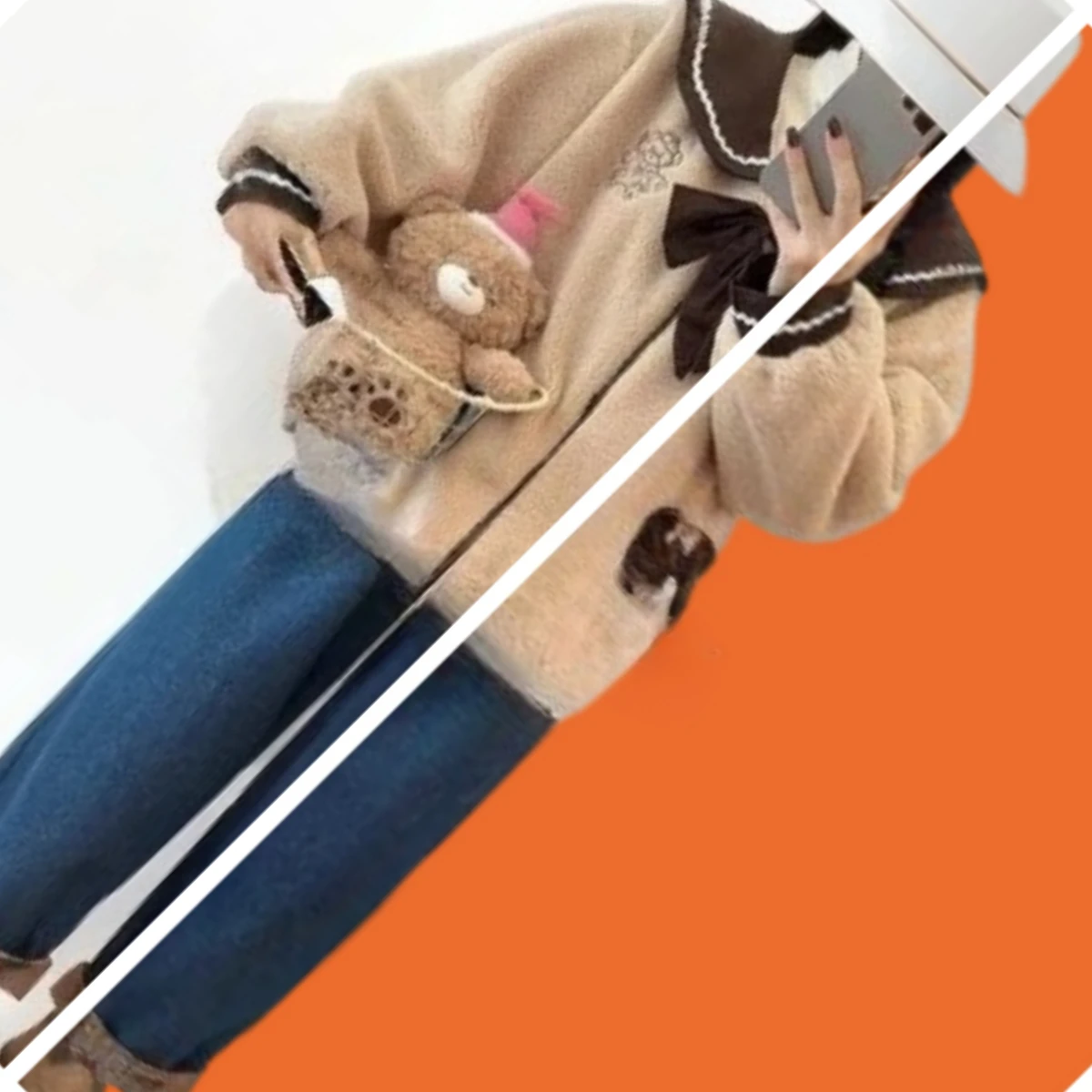 

Милое милое пальто для девочек, винтажное свободное флисовое пальто в стиле Лолиты с темно-синим воротником, зима 20225, новые модные повседневные пальто для женщин