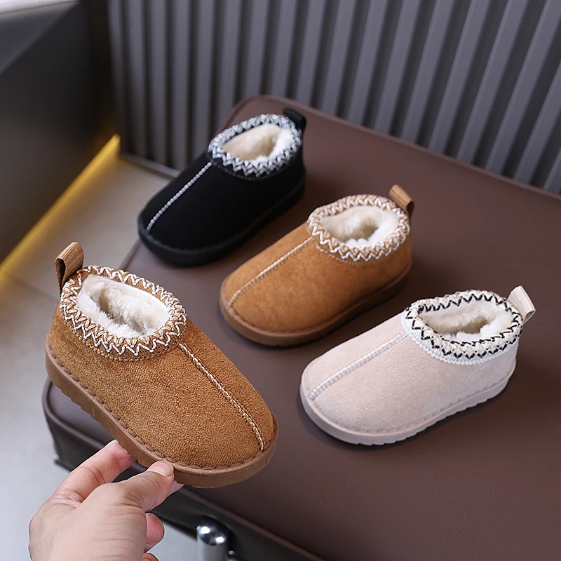 Kids Ethnic Woven Fleece Lined Snow Boots, Children Retro Warm Ankle Boots, Non-Slip Thick Sole Toddler Winter Boots