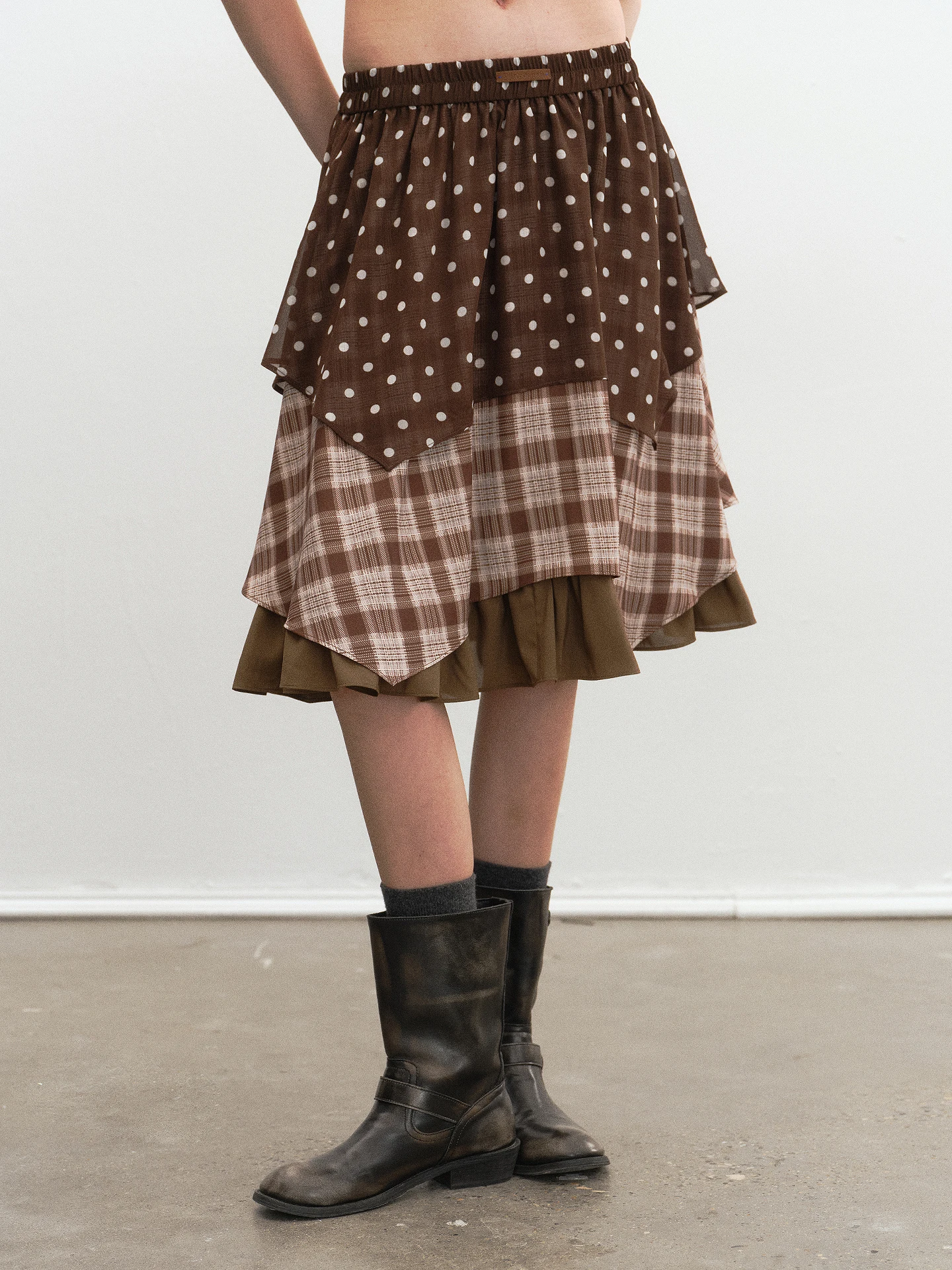 

Модная шифоновая юбка миди TearOcean с принтом в клетку и горошек, уникальный дизайн для женщин, свободный крой, средняя талия, летний сезон