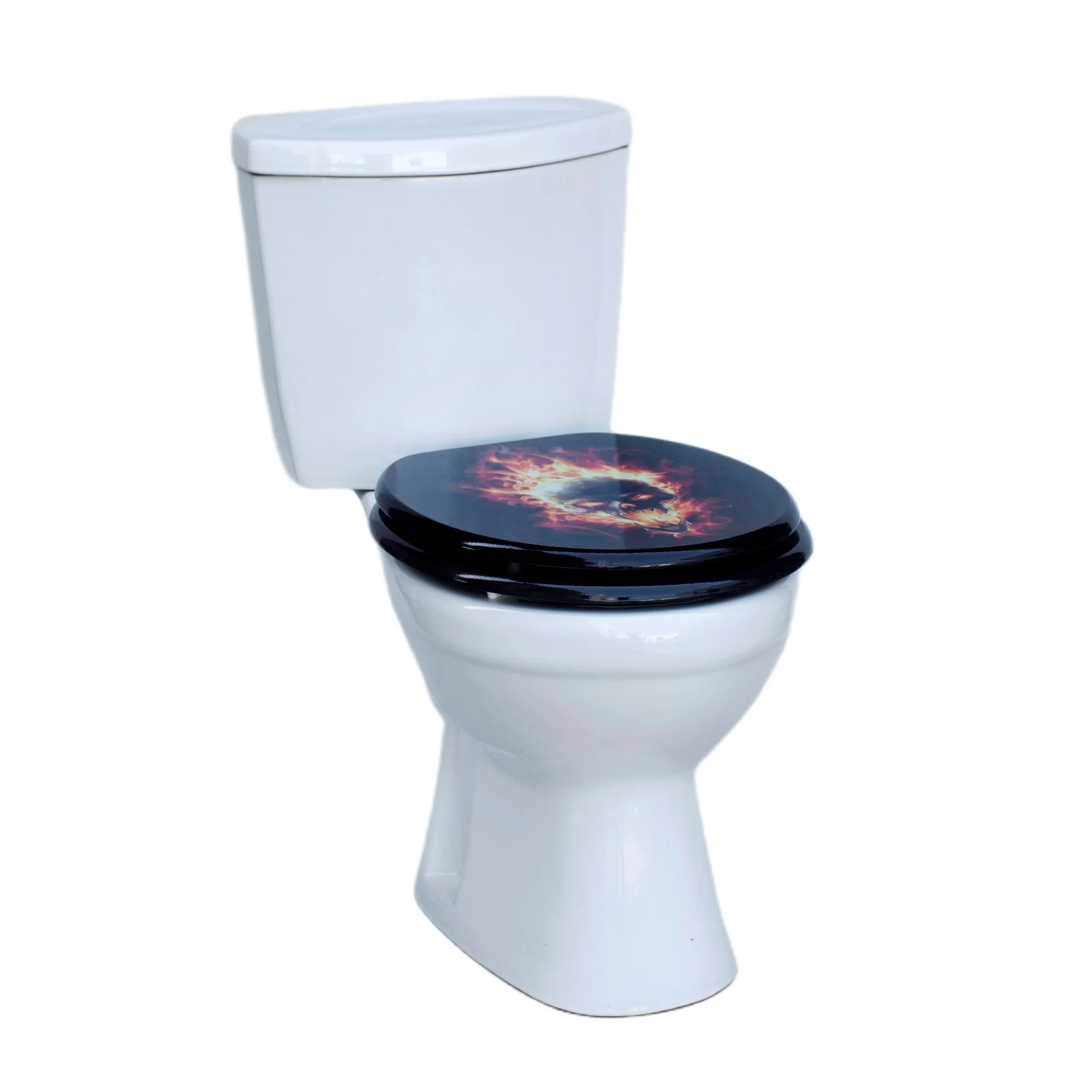 Sainos MDF WC-Sitz mit Absenkautomatik, Toilettendeckel mit Soft-Close, Toilettensitz für Badezimmer, TOTENKOPF – Detail 5