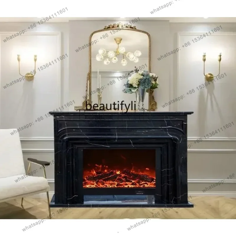 Natural marble French light luxury mantel black and white root simple American retro decorative cabinet