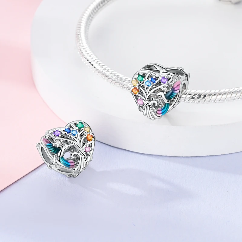 Fit Qikaola 925 Original Bracelet 100% 925 Sterling Silver Shining Colorful Zircon Heart Charms Beads Exquisite DIY Jewelry Gift
