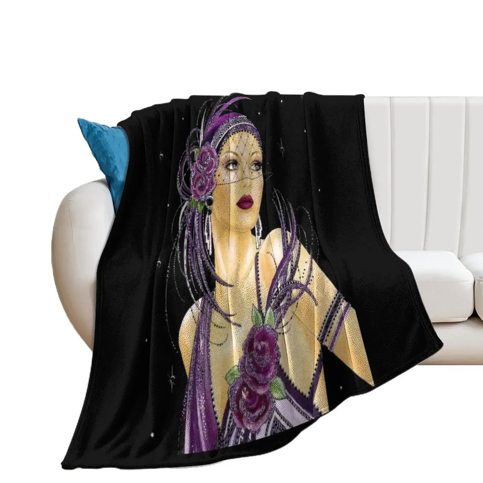 FLAPPER : Vintage 1930 Art Deco Print Throw Blanket Luxury Hair Blankets