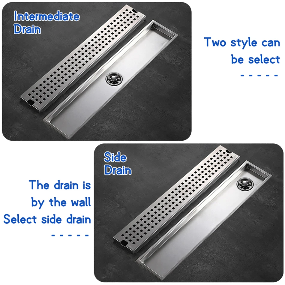 304 Stainless Steel Floor Drain Rectangle Grid Bathroom Shower Long Plate Drainage Linear Floor Drains Cover 30 50 40 20 cm