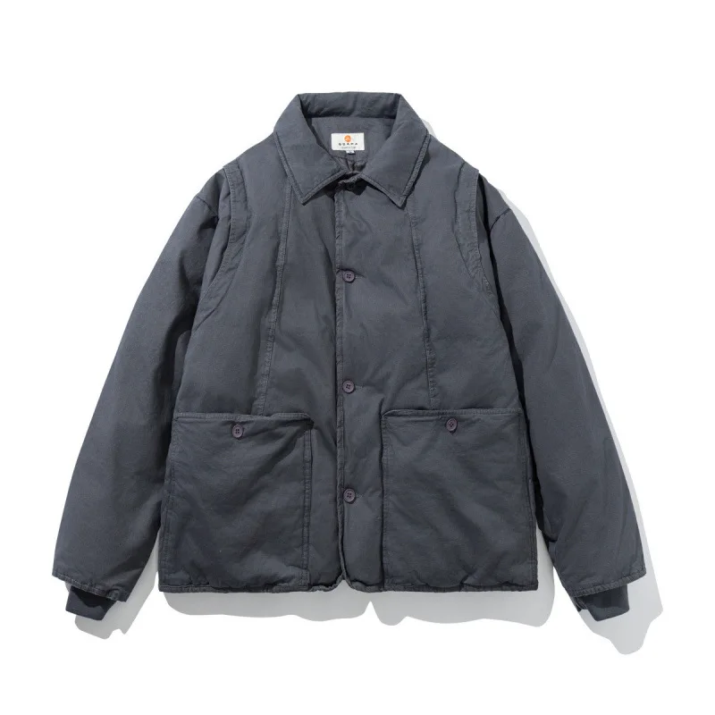 

Akkad Kuti 2026 New Men's Thickened Cotton Workwear Jacket Retro Collar Men's Winter Outerwear Casual Loose Fit American Style