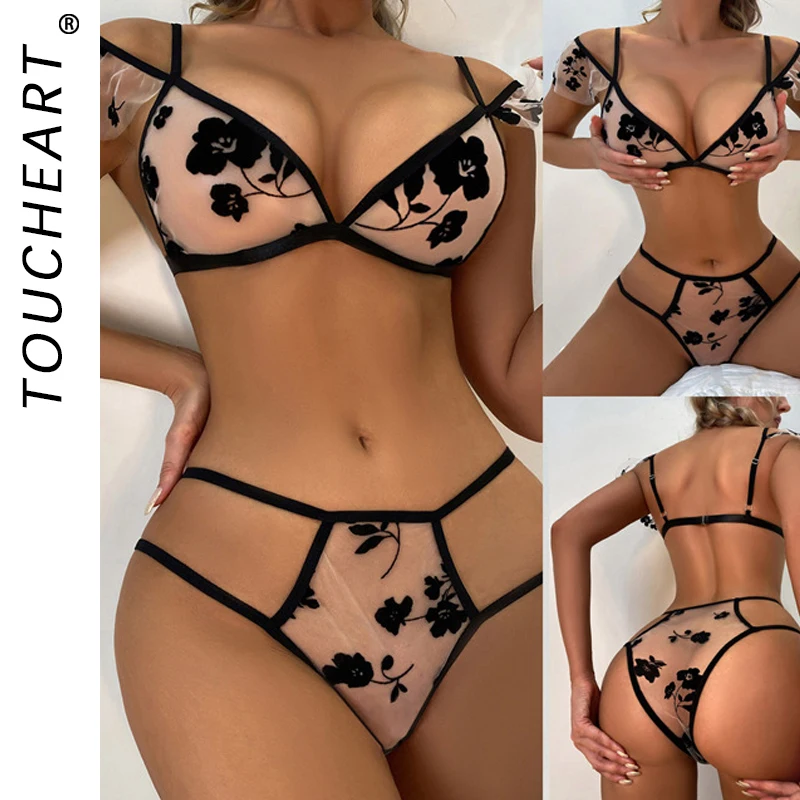 

Toucheart Sexy Sexy Lingerie Set Floral Embroidery Lingerie Set Women Sheer 2-Piece Bra + Panty Ultra Thin Underwear Intimates