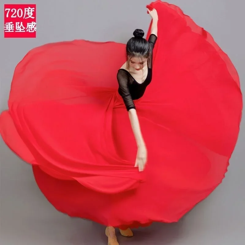 720 Degree Large Swing Double Layer Chiffon Vacation Beach Skirt Dance Dress Classical Dance Performance Dress Xinjiang Dance