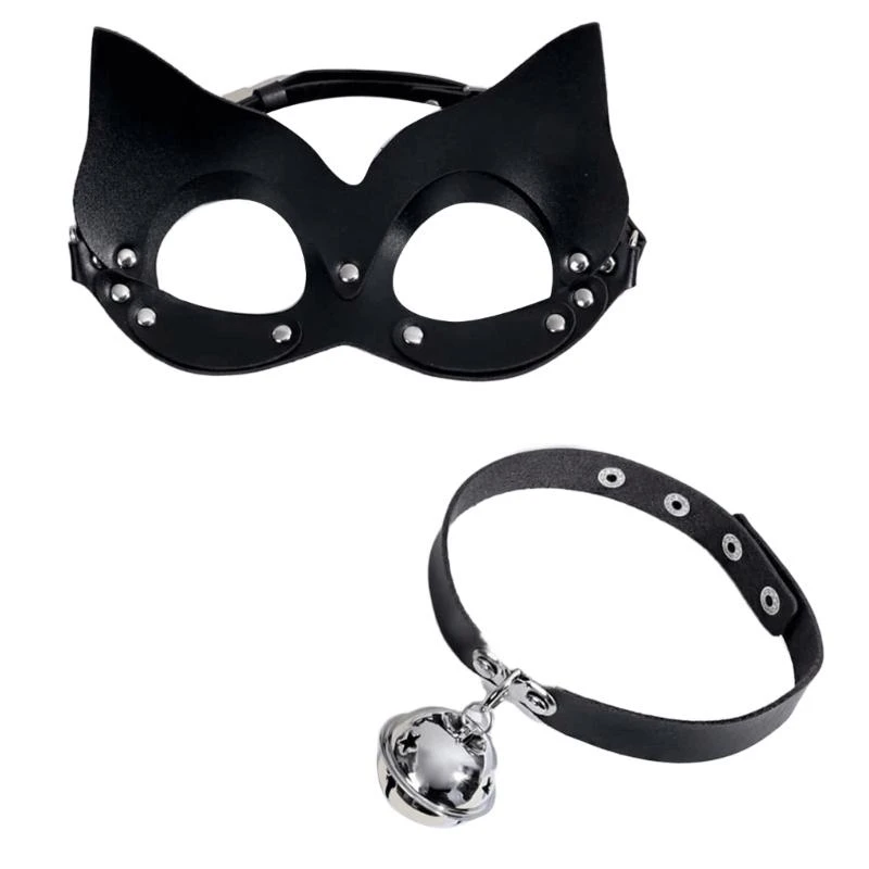 652f Catgirl cosplay Accessoires Half gezichtsmasker Rivets Lederen Choker Set voor vrouwen