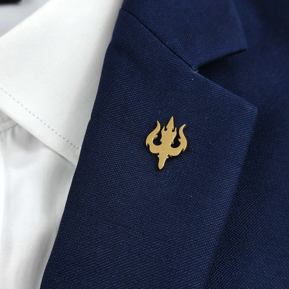 Flame Trident Gold Plated Badge, Men's Suit Brooch, Black Lapel Pin, Clothing Accessories Set, Boyfriend Gift