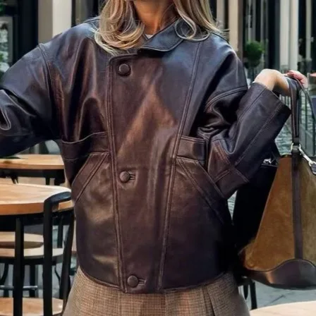 Cappotto da donna retrò Atuumn Jakcet Colletto con risvolto Tasche impiombate a tre bottoni per giacca da moto da donna High Street Chic