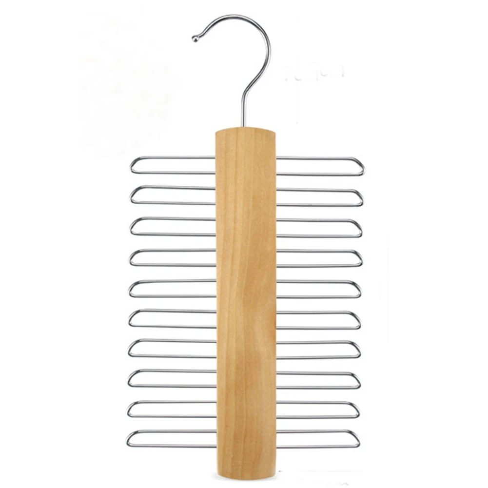 Wooden Tie Hanger with 20 Storage Capacity Tie Organizer Space Saving Necktie Organizer Non-Slip for Ties Belt Scarf Organize