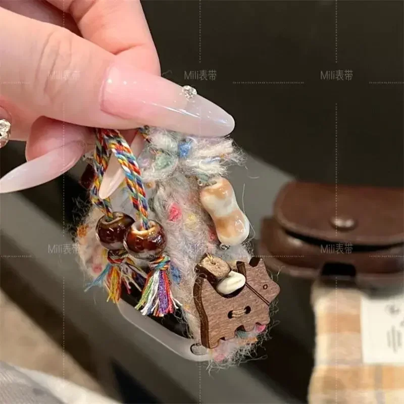 Corrente de pulseira de pelúcia tecida de animal pequeno adequada para a nova pulseira 9pro da Xiaomi, pulseira artesanal Redmi Watch 5