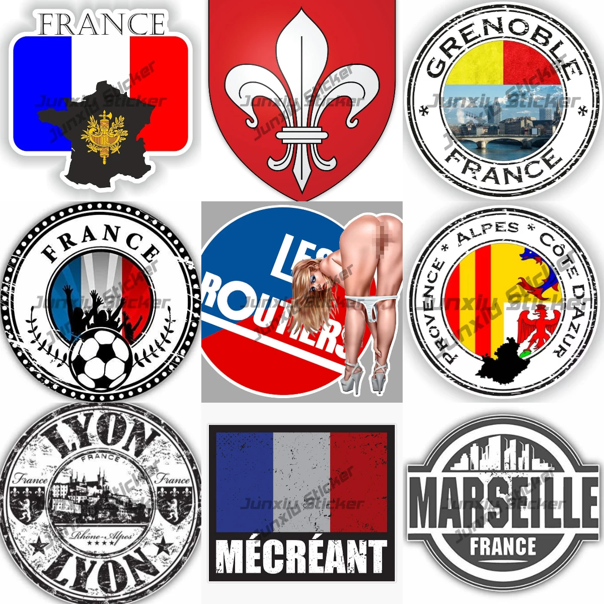 

France F Coat of Arms Flag Oval Sticker Strasbourg Lyon Marseille City France Travel Stamp Waterproof Vinyl Decal Accessories