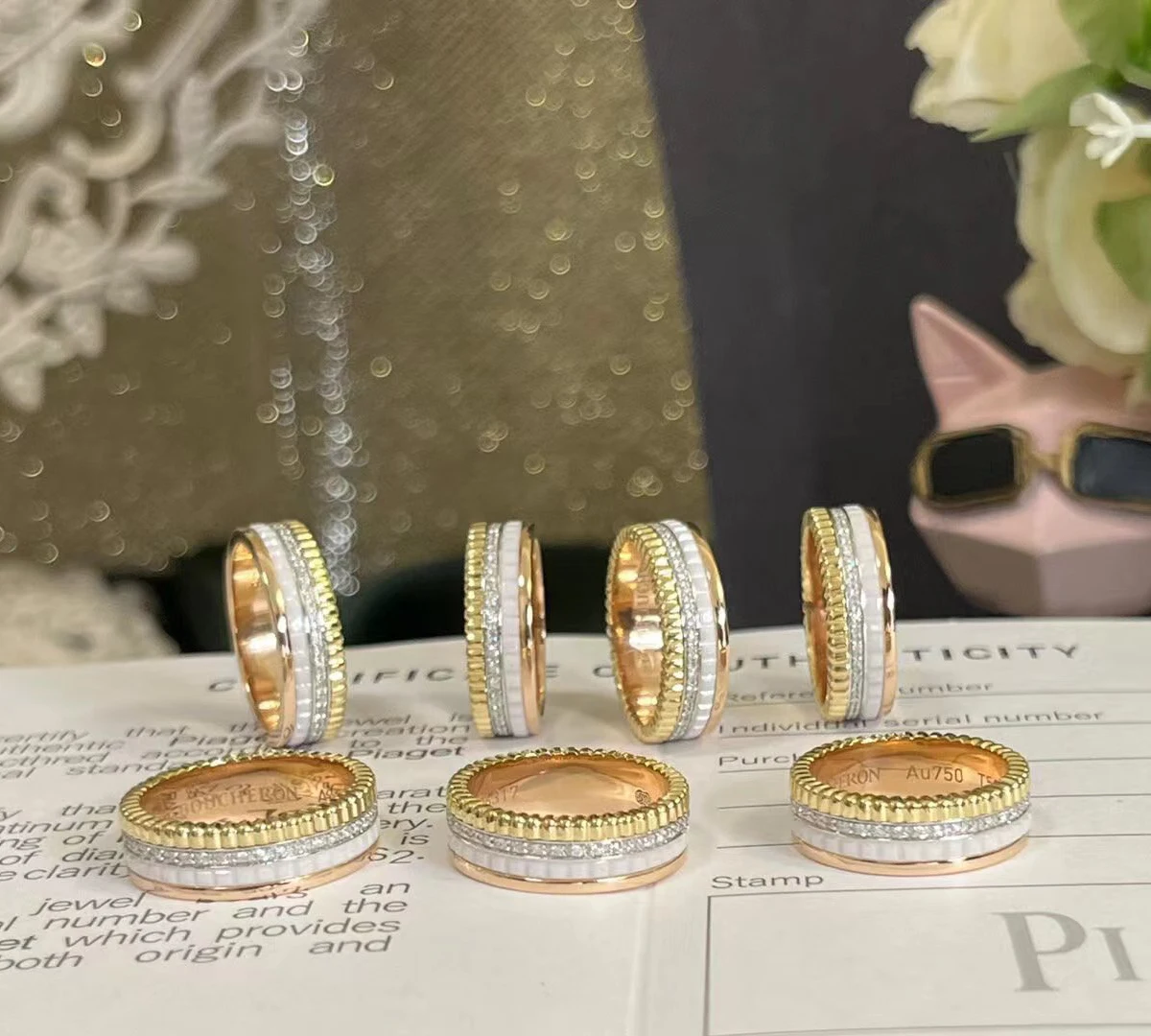 

High Quality Luxury Brand S925 Silver Gold Plating Ceramic Colour separation Ring for Women Fashion Party Lovers Jewelry