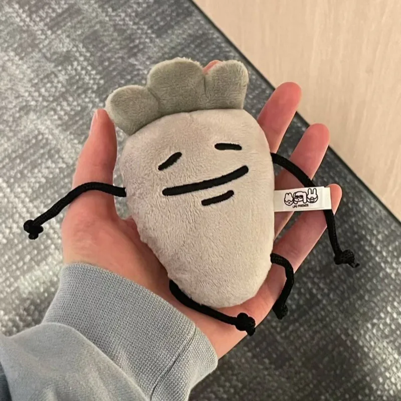 Creative Cute Abstract Grey Radish Plush Pendant Keyring Simulation Plush Stuffed Radish Backpack Decor Funny Birthday Xmas Gift