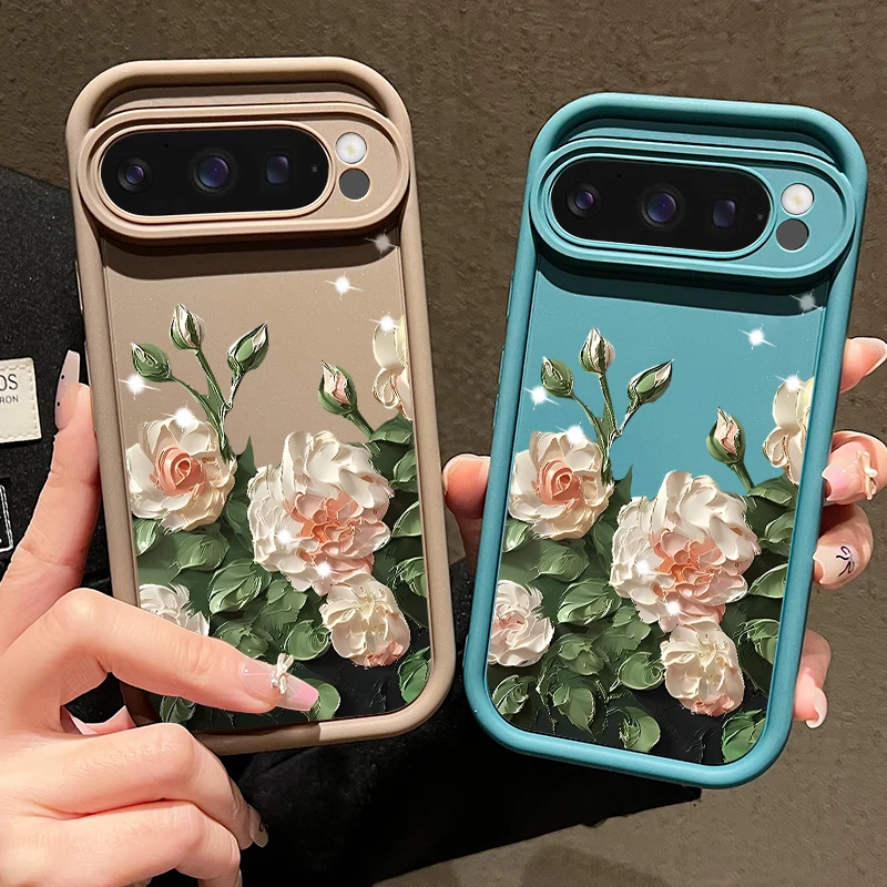 Oil Painting Rose Flowers Case For Google Pixel 10 9 8 7 Pro 8A 7A Pixel 9 10 Pro XL Shockproof Solid Color Silicone Phone Cover - Image 3