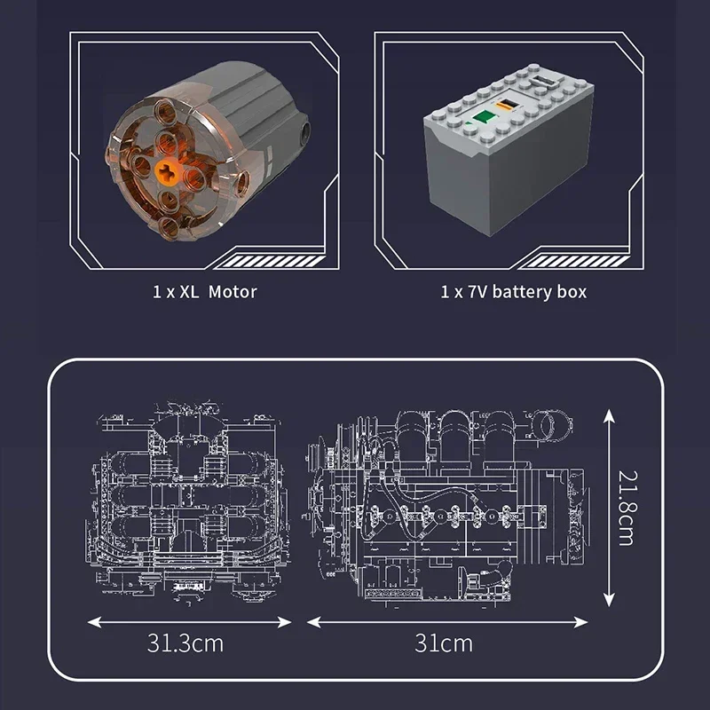 建設玩具,フラットエンジンv8,水平,対角,視覚シミュレーション,3D車モデル,ギフトコレクション