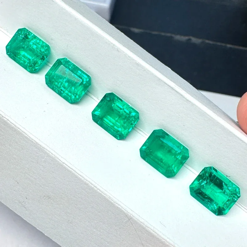 L-Top コロンビア産エメラルド リッチコンテンツ ラボグロウンストーン 長方形 形状 高級DIYジュエリー製作 証明書付き 天然色