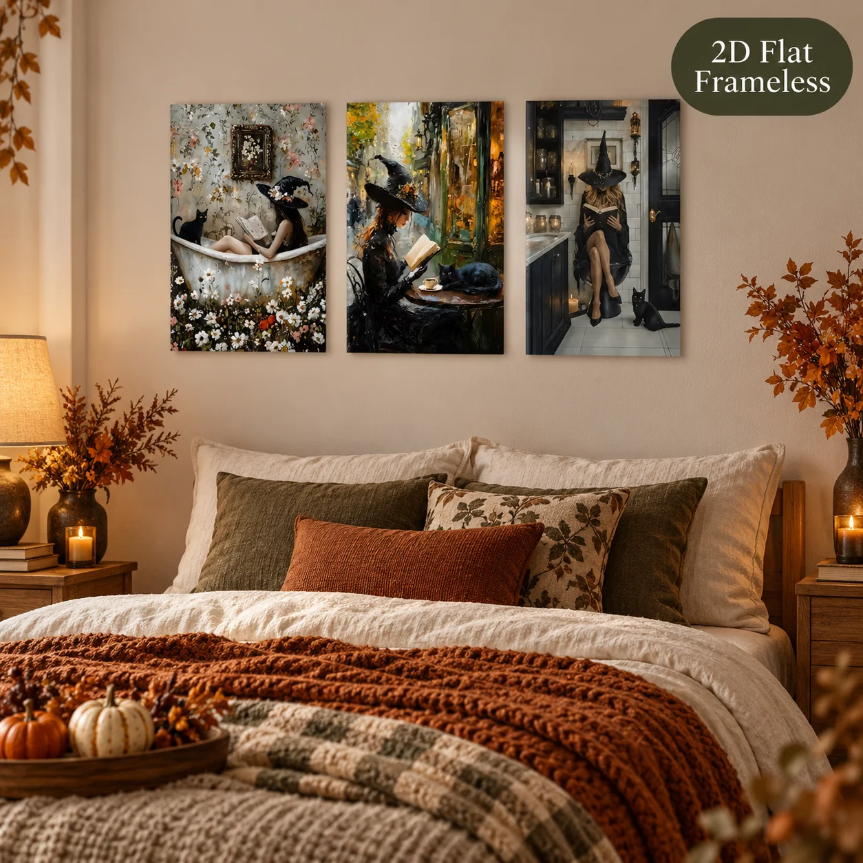 3 Halloween art posters, Gothic witch oil paintings, creative murals, birthday gifts, living room, bedroom, kitchen, bathroom, c