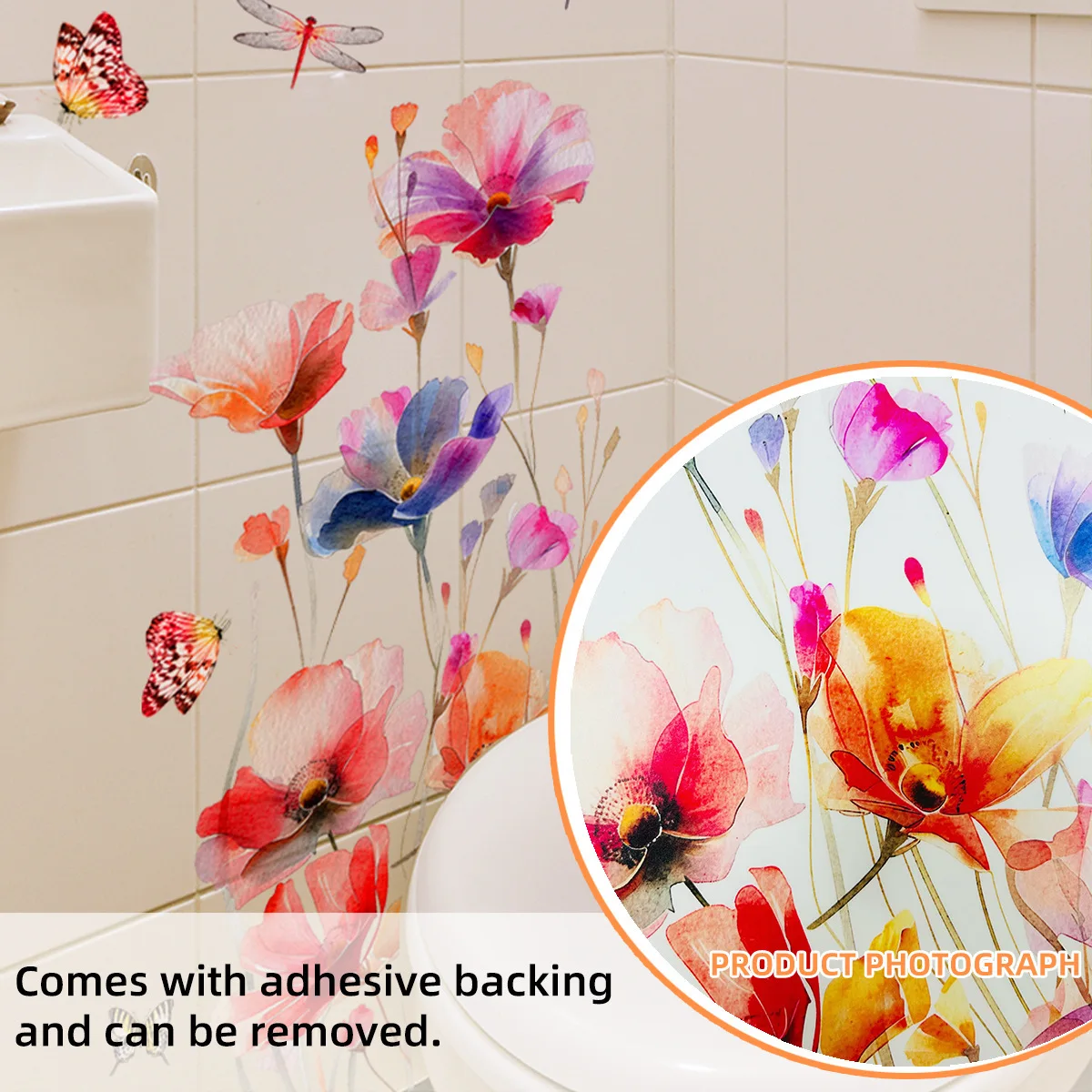 Watercolor Flowers Butterfly Wall Sticker Living Room Background Beautify Decoration Mural Bathroom Bedroom Decor Home Decals