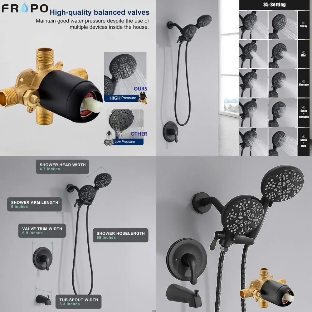 

Dual 2-in-1 Shower System with Tub Spout and Handheld Shower, 3-Way Diverter Kit, Pure Balancing Included
