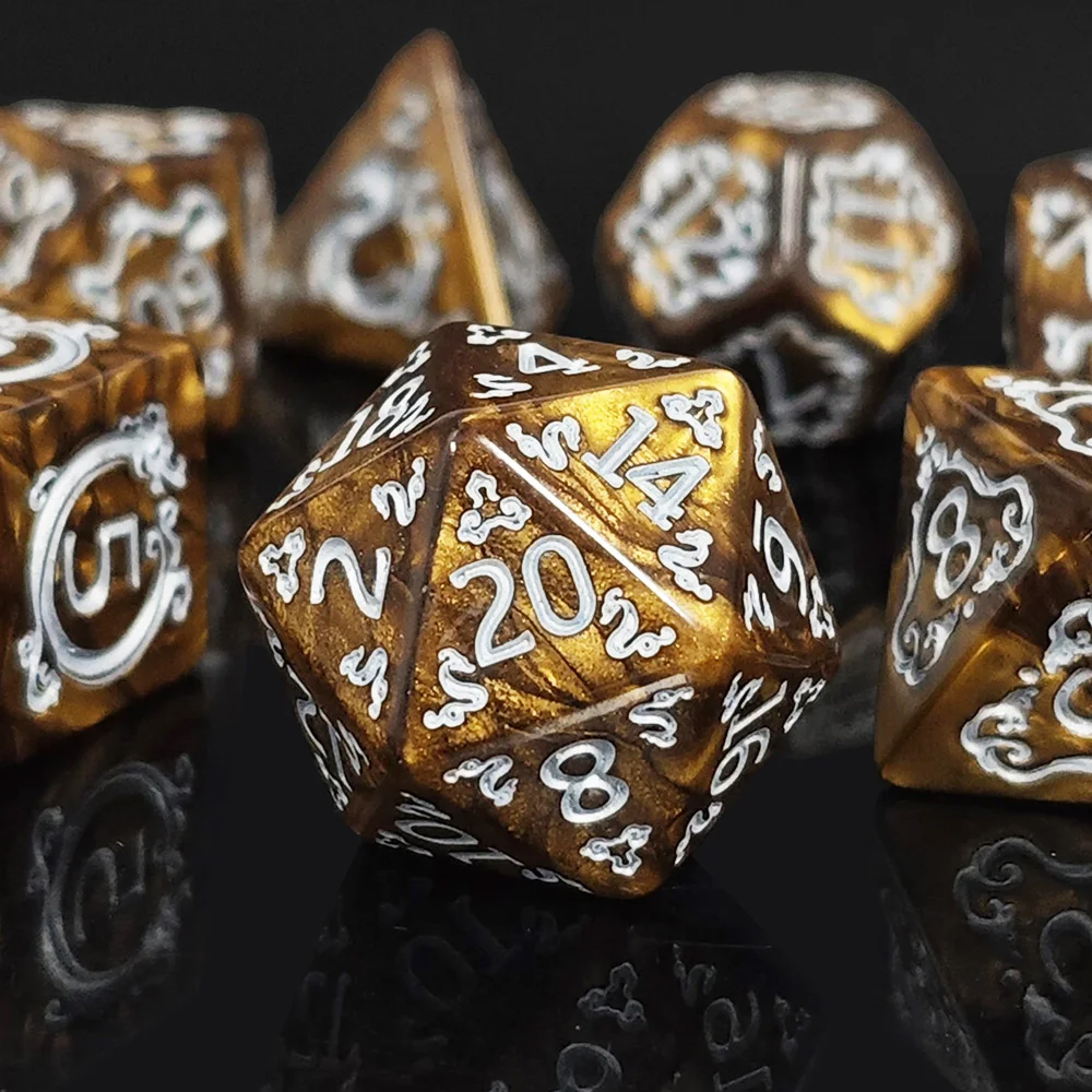 Vintage Bronze Dragon Pattern Dice Set, 7-Piece Silver Foil Polyhedral DND Dice, Perfect Gift for D&D & TRPG Fans Tabletop RPG