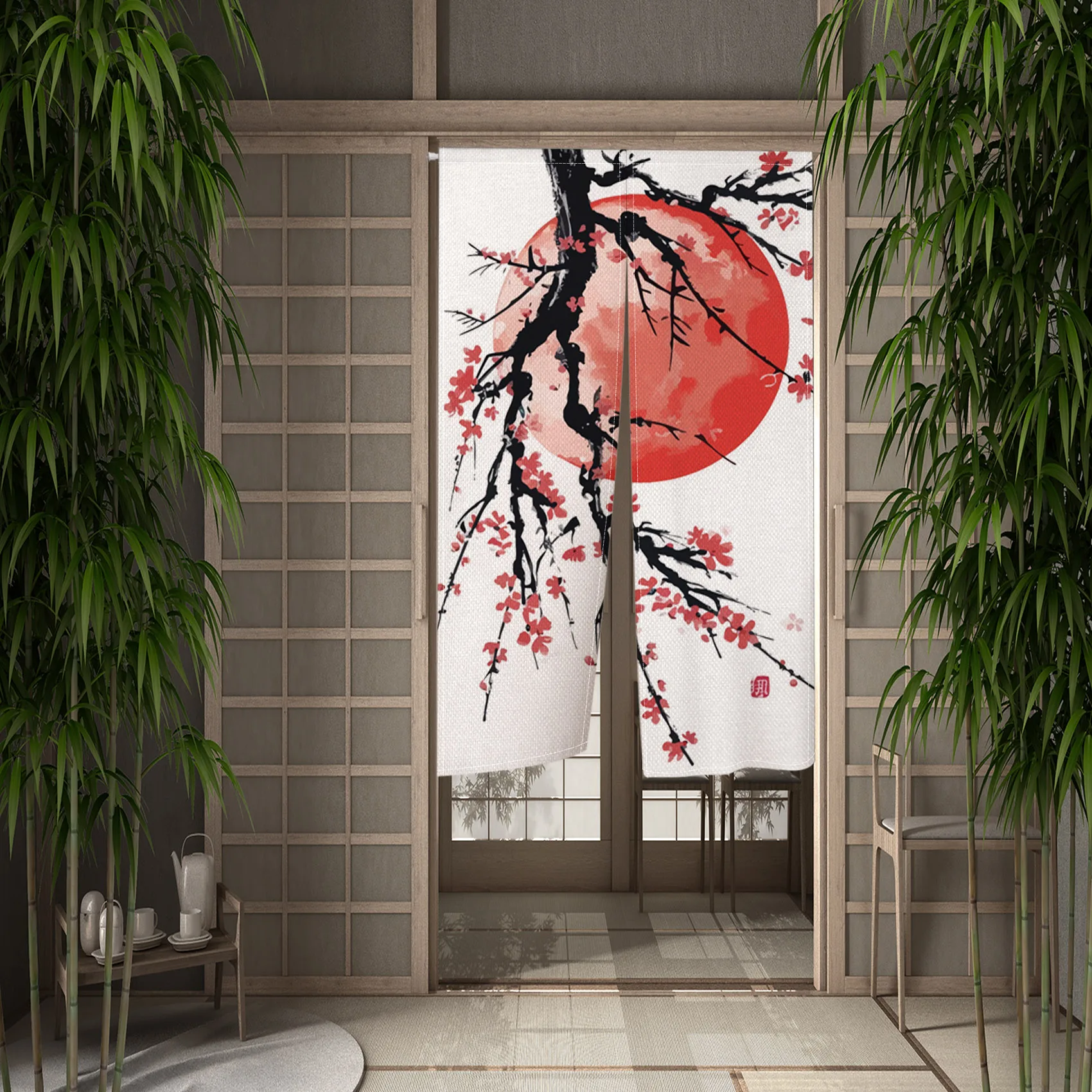 Cherry Blossom Door Curtain Ja - Noren Curtain Doorway ulasan dan harga