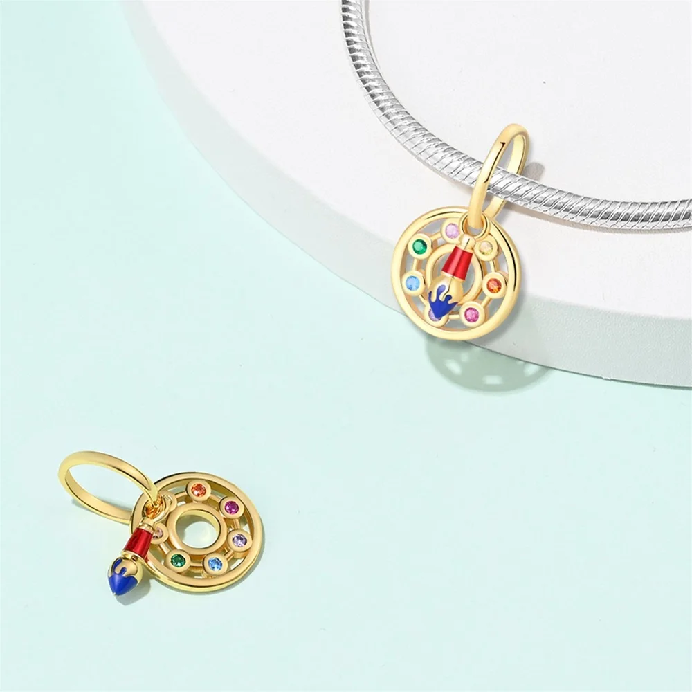 مجموعة فنية من الفضة الإسترلينية جذابة ، حبات صبغة فرشاة ، تناسب الأساور الأصلية ، هدايا مجوهرات الحظ ، إكسسوارات ذاتية الصنع