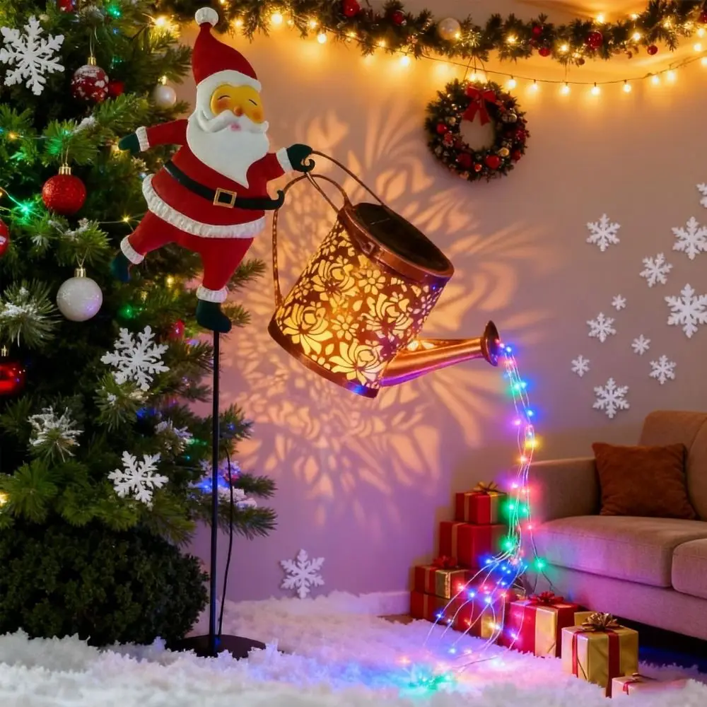 

Многоцветный рождественский солнечный чайник, винтажная водонепроницаемая лейка Санта-Клауса со светодиодной подсветкой