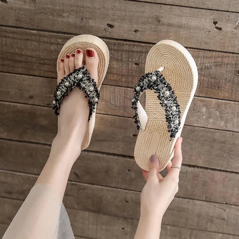 Sandals Jewels Slides Crystals on Beach Woman Slippers Flip Flops Shoes for Women Rhenstone New Style H Sandal Shoe Wholesale 39