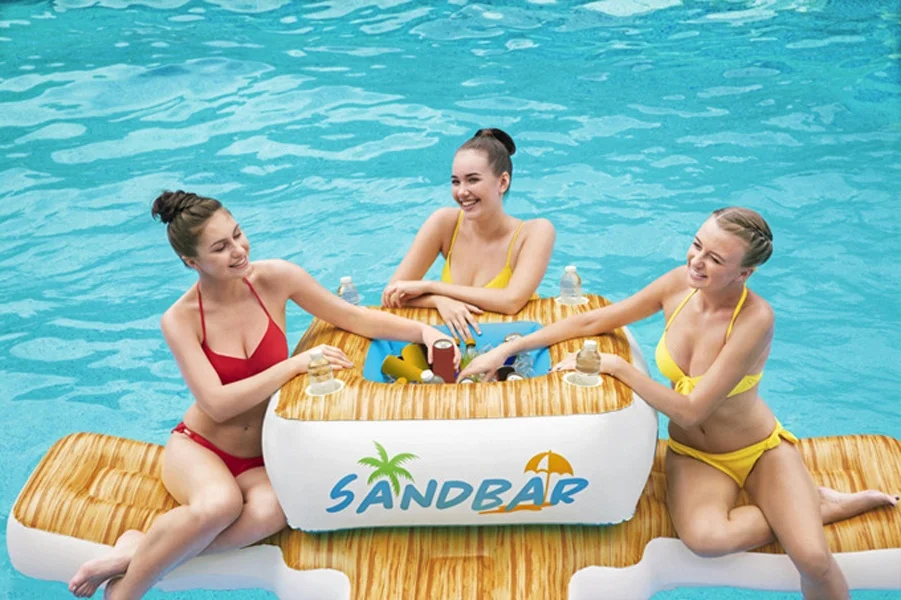 شريط مائي صيفي قابل للنفخ من مادة PVC لجزيرة الرمل تتسع لـ 4 أشخاص على شكل صف عائم #5