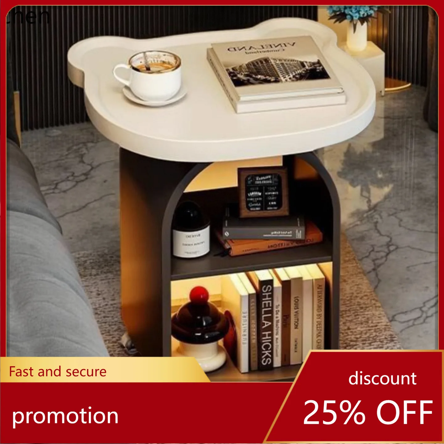 CZ Mobile Small Table Snack Cart Iron Art Multifunctional Rotating Bedside Table