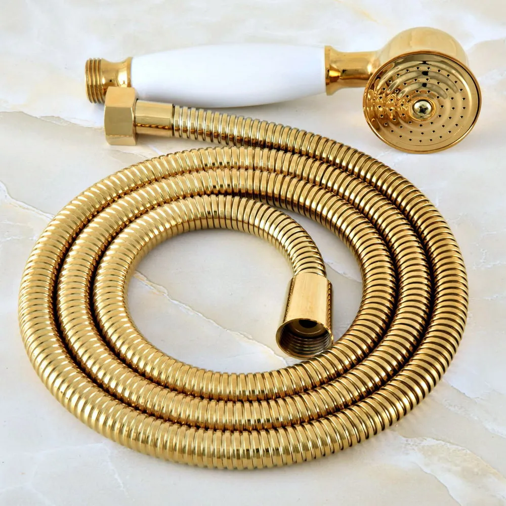 Gold Finish Brass&Ceramics Telephone Shower Head & 1.5 m Hose Handheld Sprayer Shower Set Nhh045