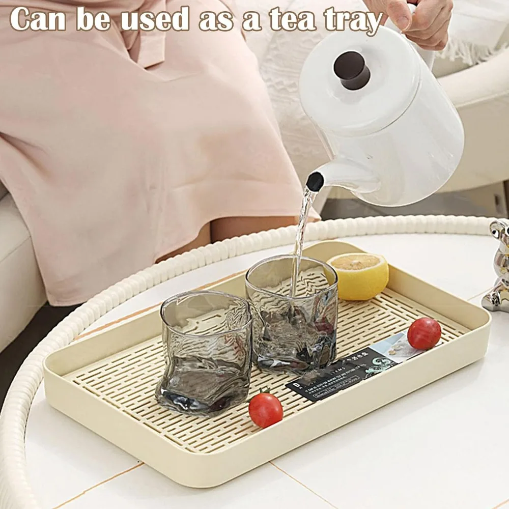 Plastic Drain Tray Household Living Room Multi-purpose Drain Tray Rectangular Fruit Tray Tea Tray Double-layer Kitchen Storage