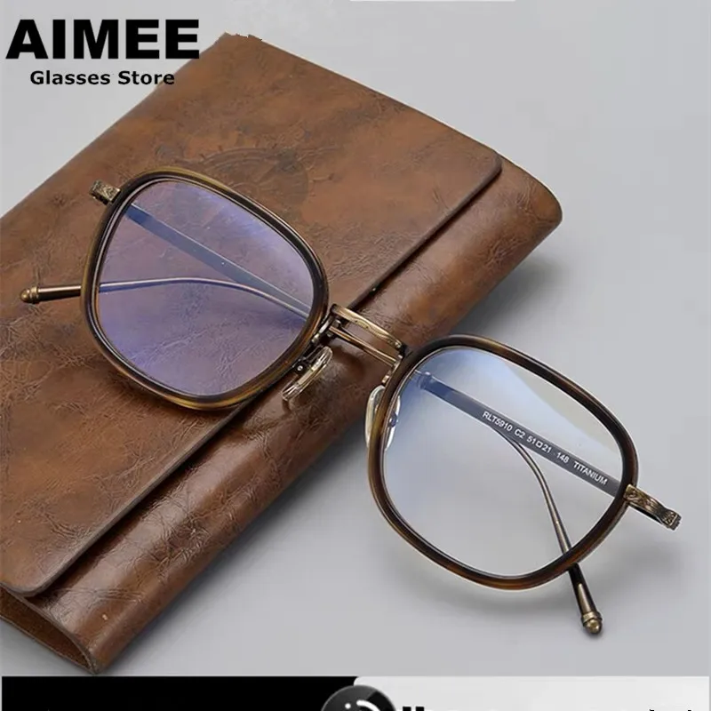 Japanese Designer Pure Titanium Glasses Frame Men Fashion Retro Carving Eyeglasses Prescription Optical Eyewear Blue Light Lens