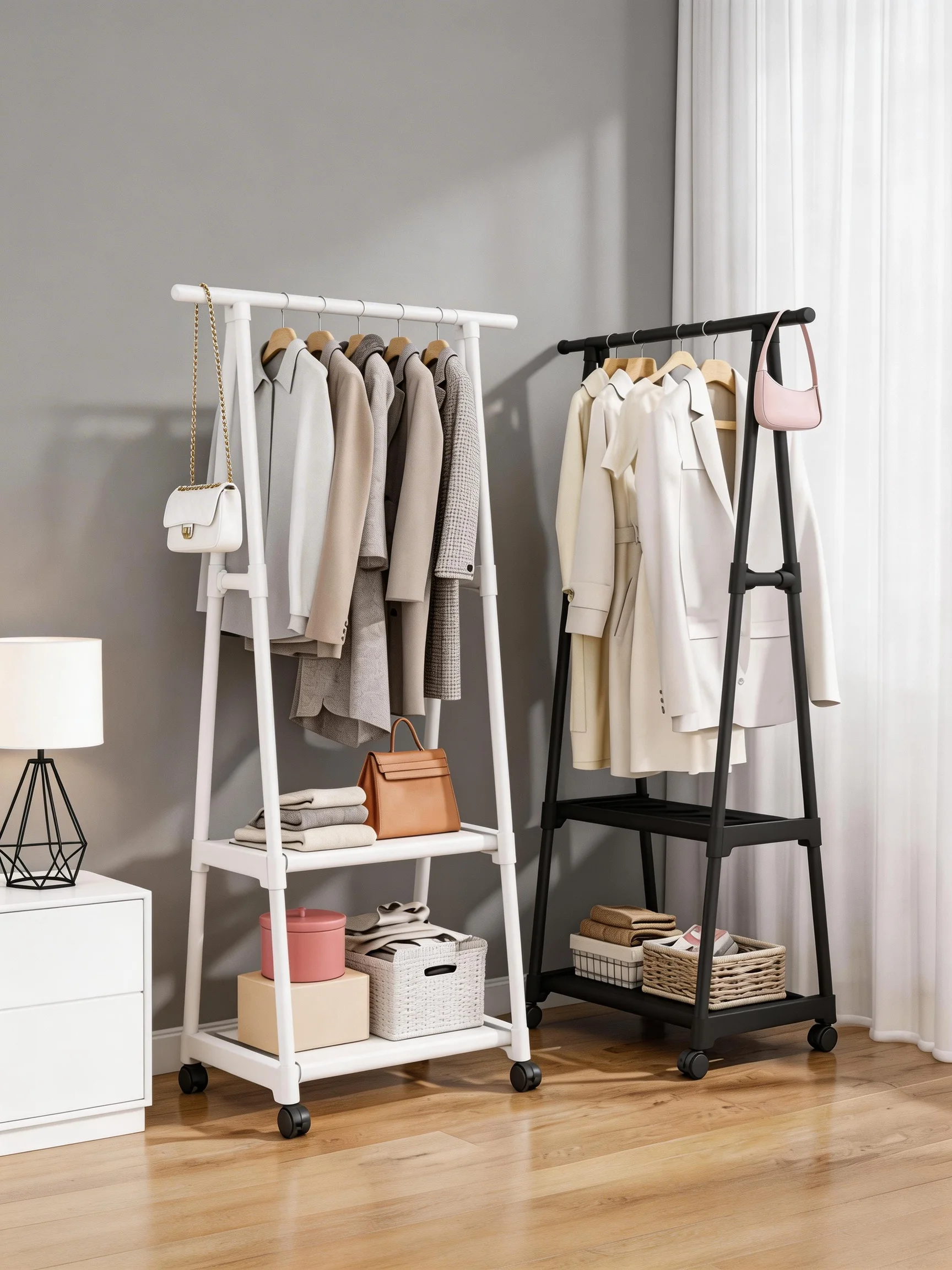 Multifunktionaler Kleiderständer Beweglicher Schlafzimmer-Kleiderhalter Einfaches Kleideraufbewahrungsregal Platzsparender Kleiderorganizer