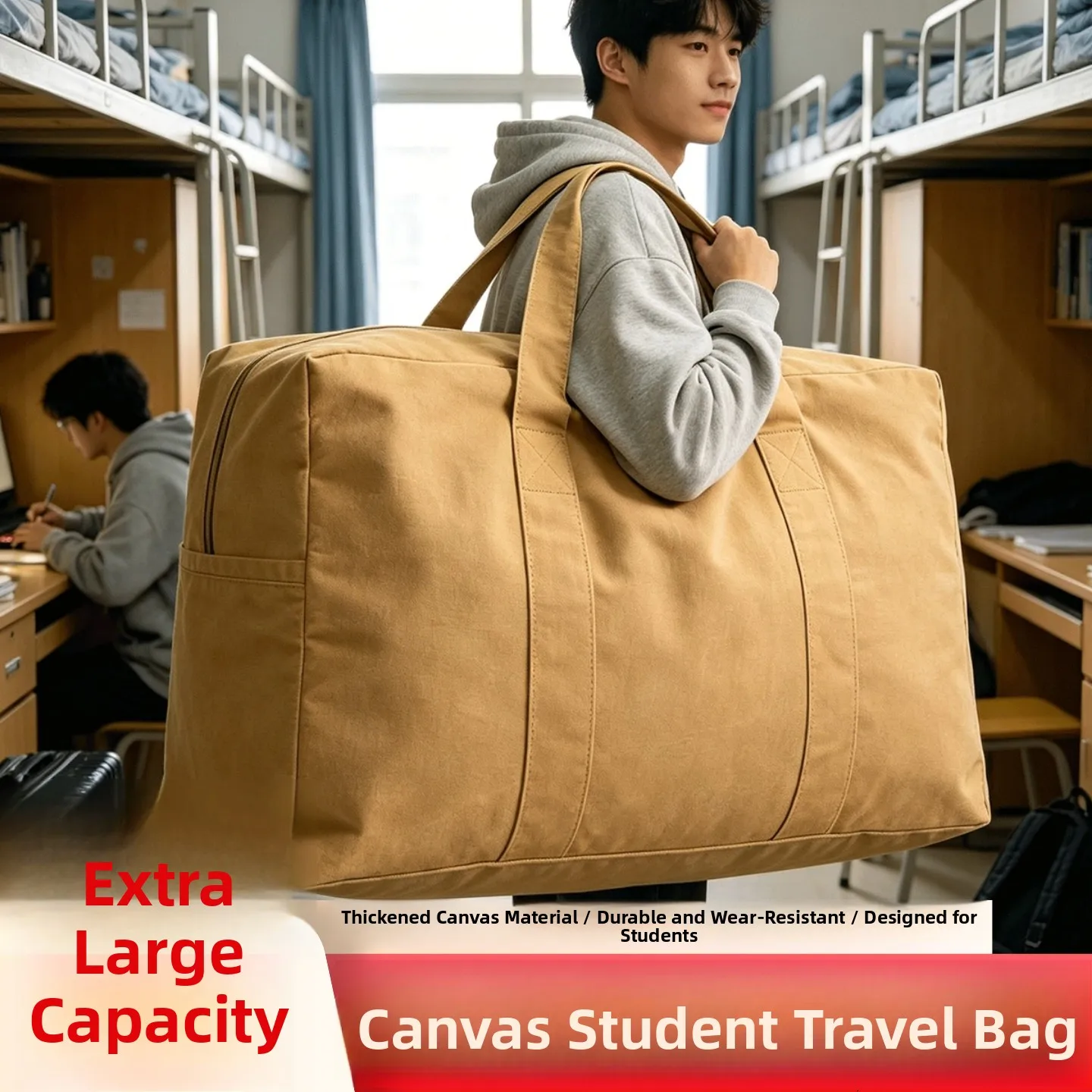 

Large Capacity Canvas Cotton Quilt Storage Bag Thickened Student Dormitory Clothes Luggage Packing Special Organizer Bag