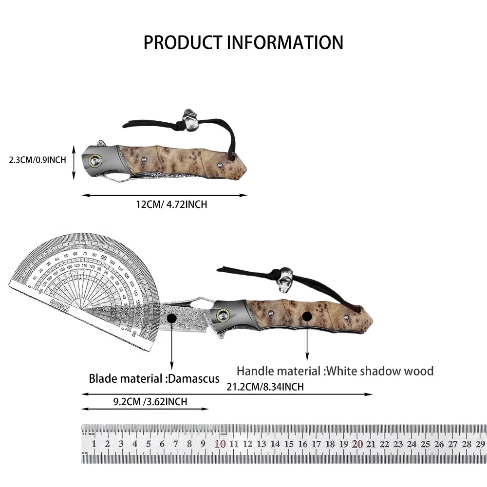 crocodile Damascus Steel Folding Pocket Knife, Men's EDC Pocket Knife with Sheath, Camping Hunting Outdoor Survival tools view 6